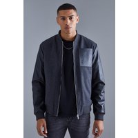 Mens Melton Bomberjacke mit PU-Aufnäher - Schwarz - XS, Schwarz von boohooman