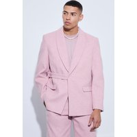 Mens Melton Wool Oversized Strap Detail Blazer - Rosa - 38, Rosa von boohooman