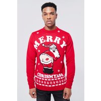 Mens Merry Chrismyass Weihnachtspullover - Rot - M, Rot von boohooman