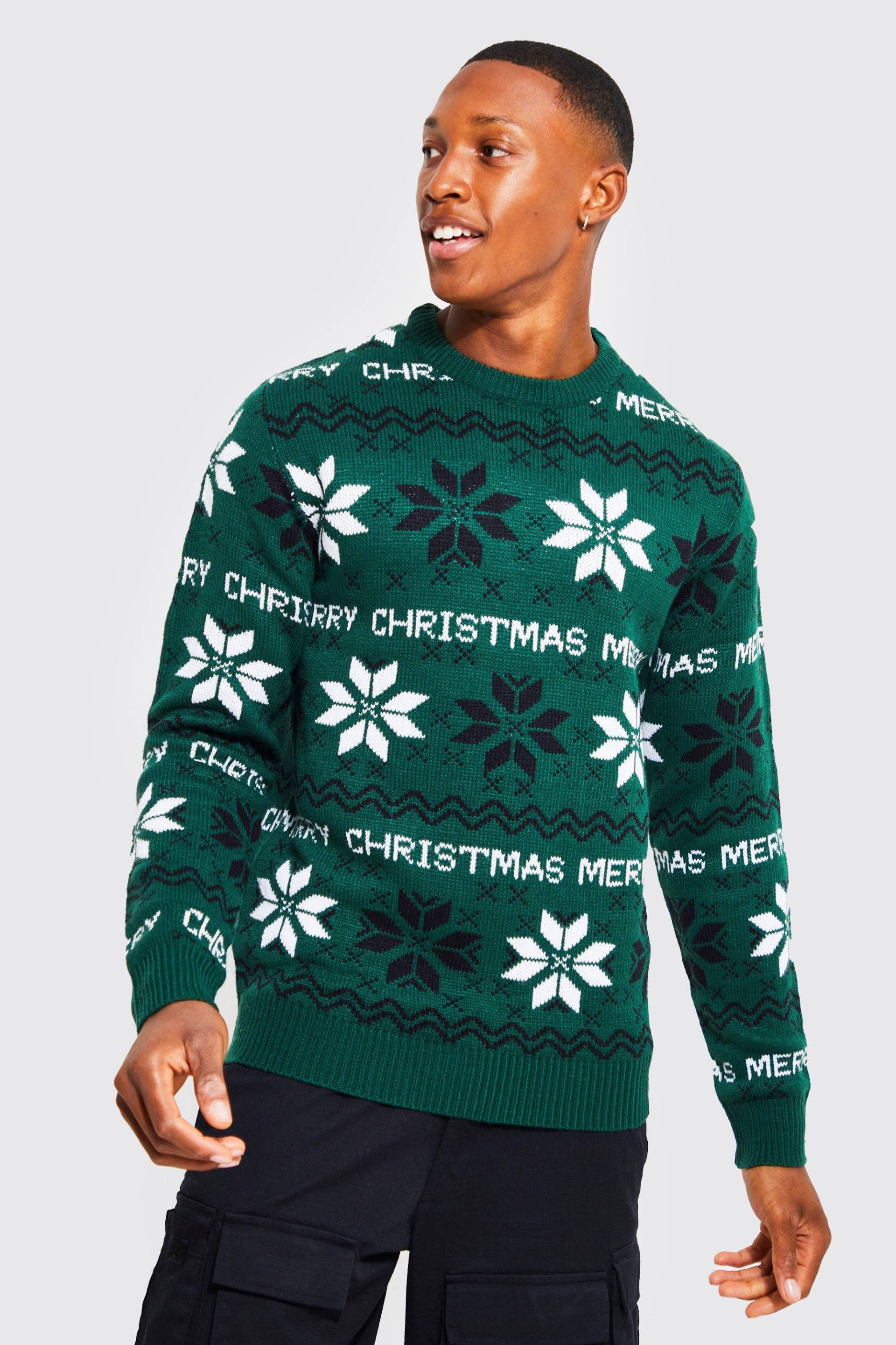 Mens Merry Christmas Weihnachtspullover - Grün - XL, Grün von boohooman