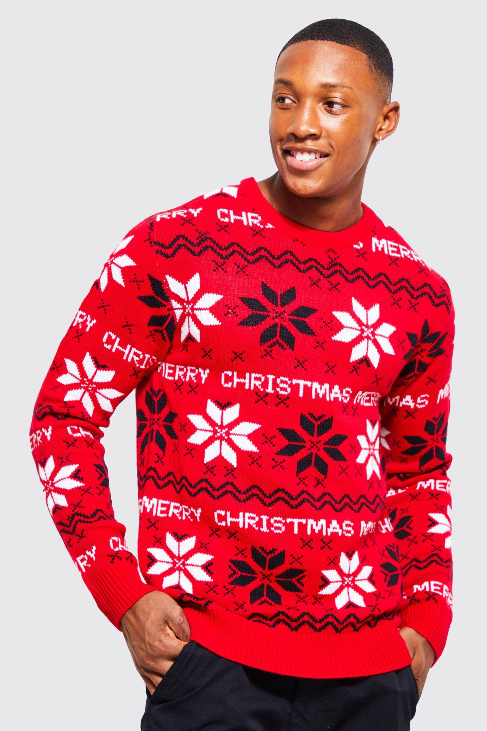 Mens Merry Christmas Weihnachtspullover - Rot - XS, Rot von boohooman