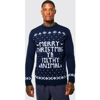 Mens Merry Christmas Ya Filthy Animal Pullover - Blau - M, Blau von boohooman