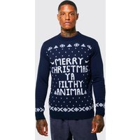 Mens Merry Christmas Ya Filthy Animal Pullover - Blau - S, Blau von boohooman