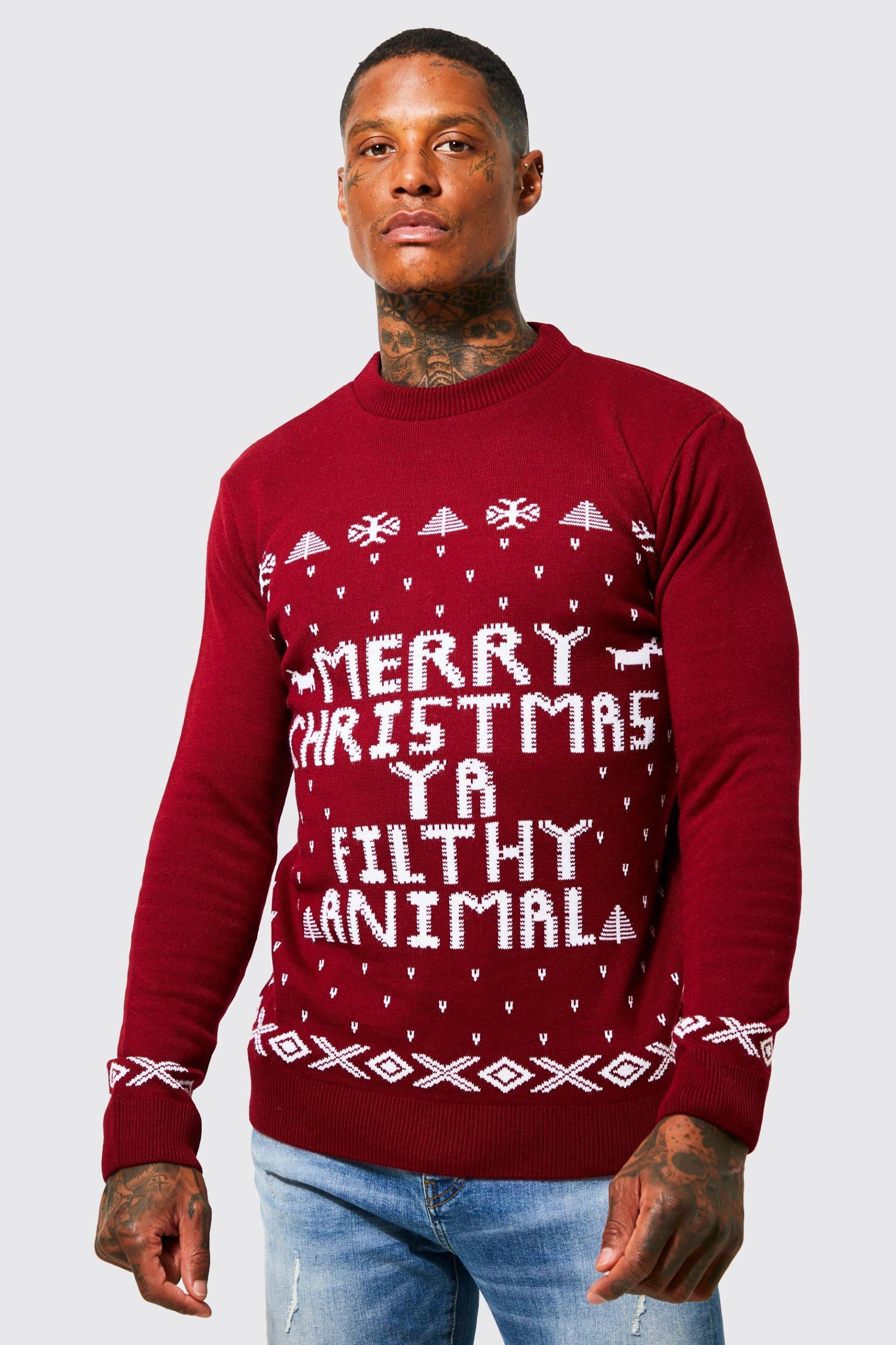 Mens Merry Christmas Ya Filthy Animal Pullover - Rot - M, Rot von boohooman