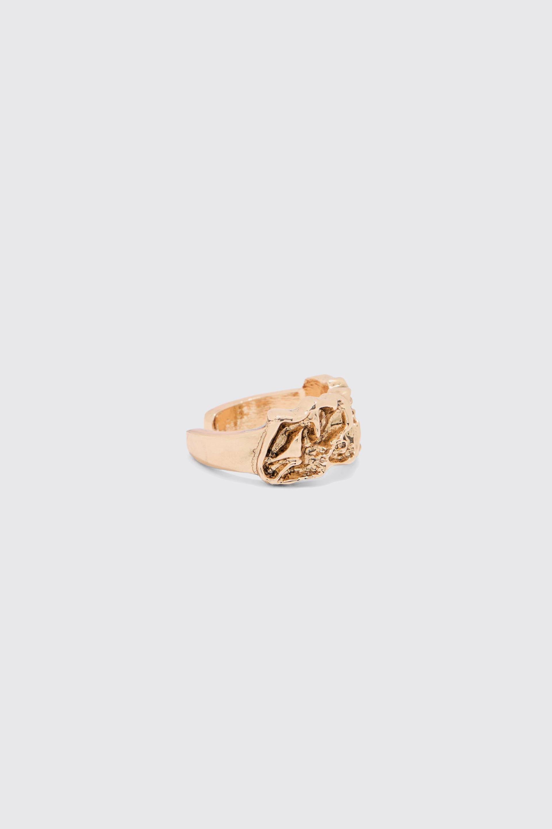 Mens Metal Melted Statement Ring In Gold - M/L, Gold von boohooman