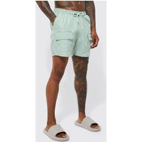 Mens Mid Length Cargo Swim Shorts - Khaki - S, Khaki von boohooman