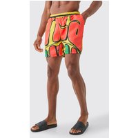 Mens Mid Length Graffiti Swim Short - Mehrfarbig - L, Mehrfarbig von boohooman