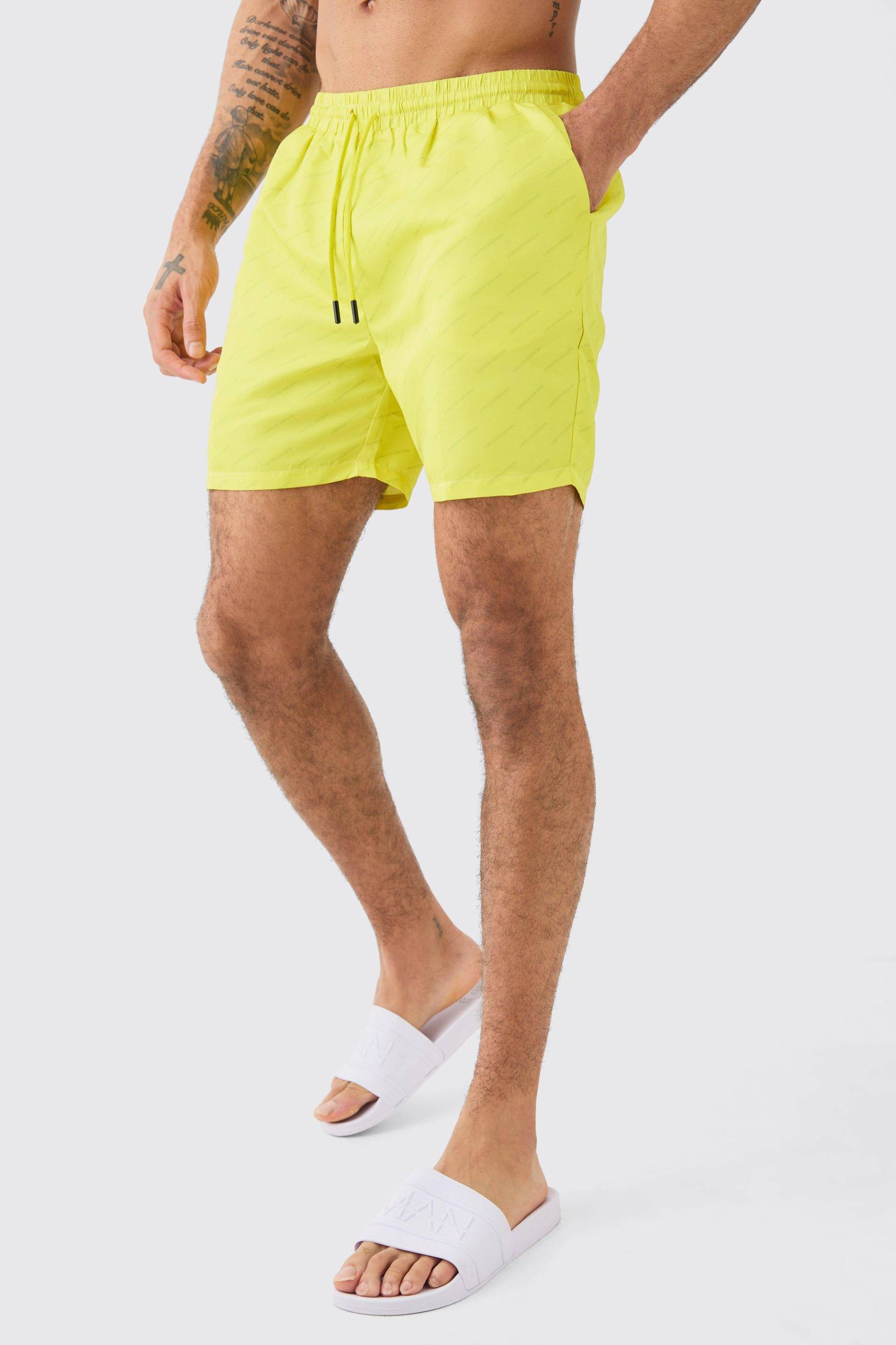 Mens Mid Length Limited Edition Swim Short - Gelb - L, Gelb von boohooman