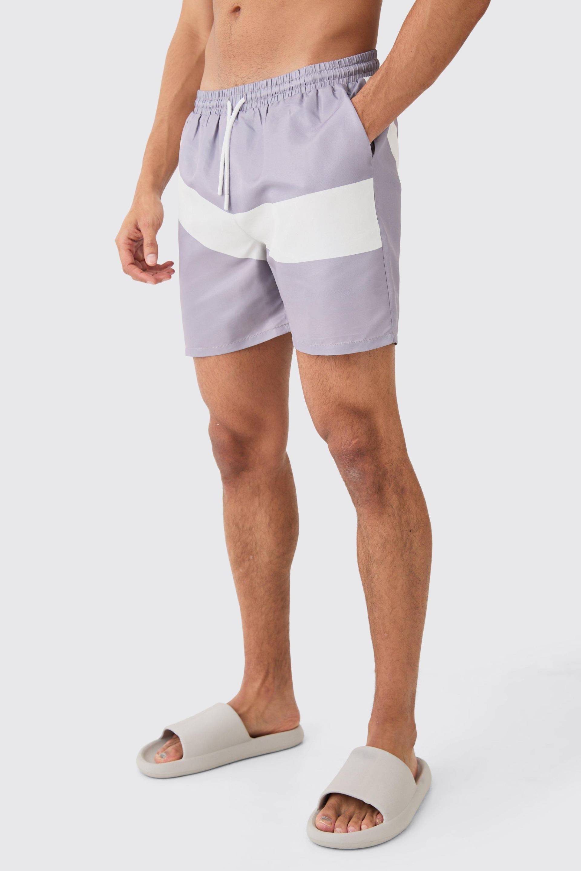 Mens Mid Length Retro Swim Short - Lila - XS, Lila von boohooman