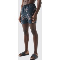 Mens Mid Length Tie Dye Swim Short - Schwarz - M, Schwarz von boohooman