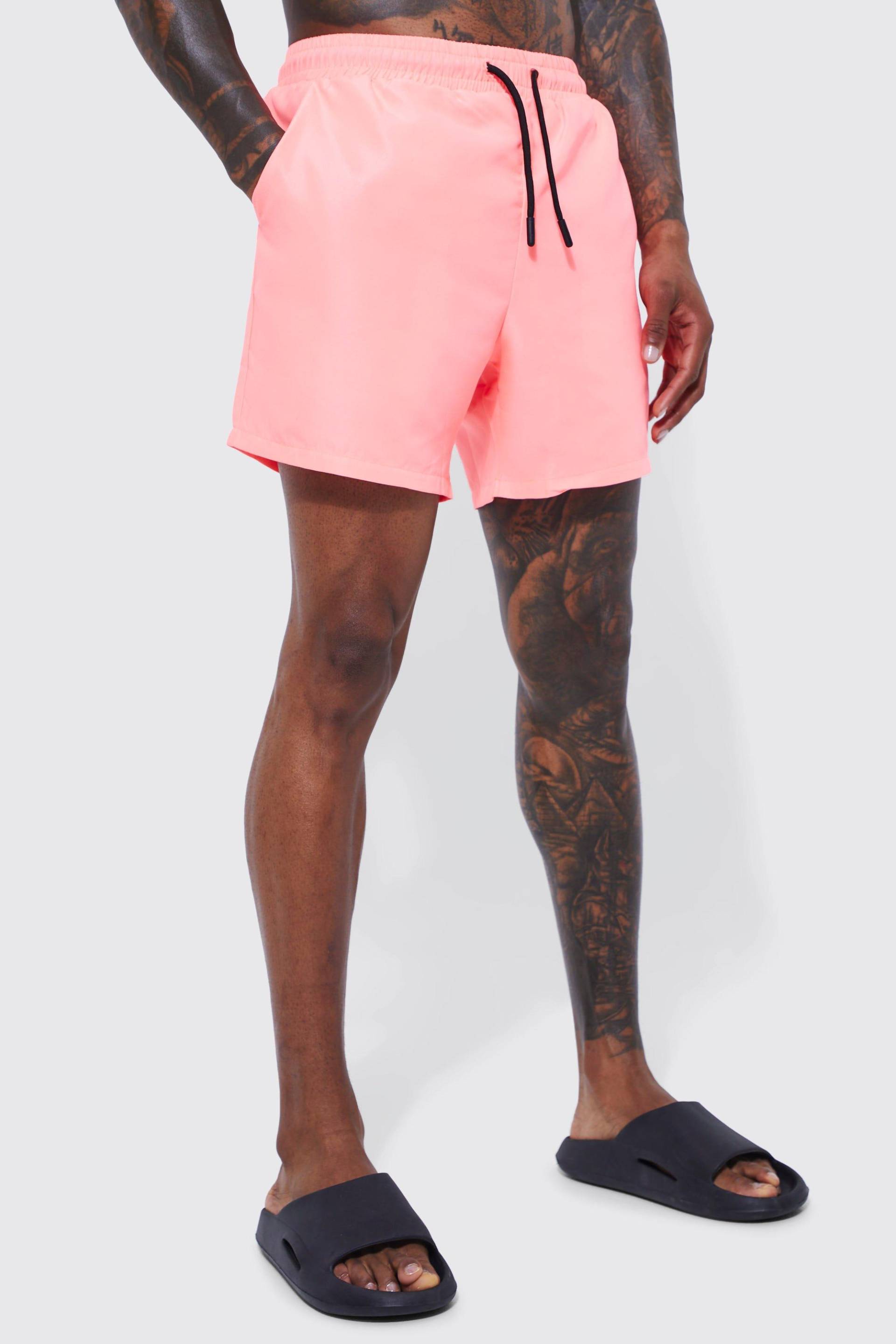 Mens Mittellange Badehose - Rosa - XS, Rosa von boohooman