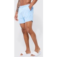 Mens Mittellange Man Signature Badehose - Blau - S, Blau von boohooman