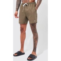 Mens Mittellange Man Signature Badehose - Khaki - M, Khaki von boohooman