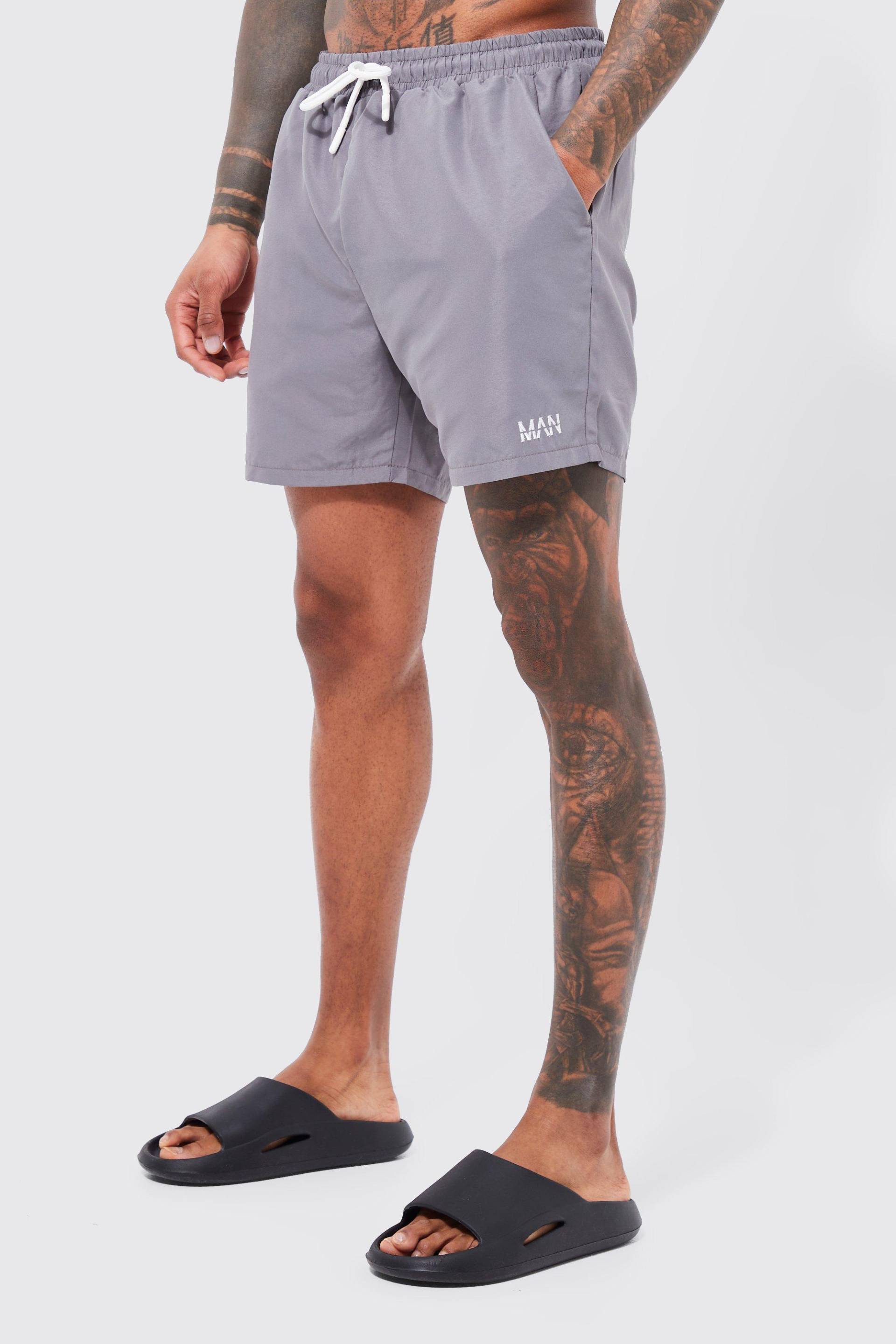 Mens Mittellange Original Man Badehose - Grau - L, Grau von boohooman