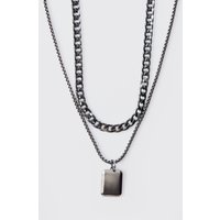 Mens Multi Layer Pendant Necklace - Grau - ONE SIZE, Grau von boohooman