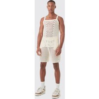 Mens Muscle Fit Knitted vest Short Set - Grau - S, Grau von boohooman