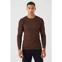 Langärmliger gerippter Muscle-Fit Pullover - Braun - XL, Braun von boohooman