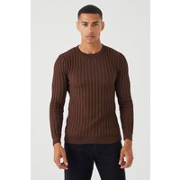 Mens Langärmliger gerippter Muscle-Fit Pullover - Braun - XL, Braun von boohooman