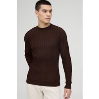 Langärmliger gerippter Muscle-Fit Pullover - Braun - XL, Braun von boohooman