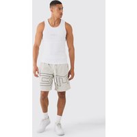 Mens Muscle Fit Ribbed Vest & Mesh Basketball Set - Mehrfarbig - M, Mehrfarbig von boohooman