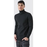 Mens Muscle-Fit Rollkragenpullover - Schwarz - M, Schwarz von boohooman