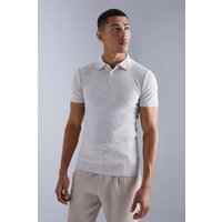 Mens Kurzärmliges geripptes Muscle-Poloshirt - Creme - S, Creme von boohooman