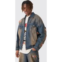 Mens Nfl 49ers Oversized Zip Through Multi Pocket Denim Jacket - Grau - L, Grau von boohooman