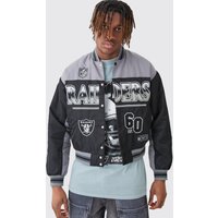 Mens Nfl Boxy Raiders Varsity Nylon Embroidered Jacket - Schwarz - S, Schwarz von boohooman