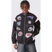 Mens Nfl Oversized Moto Pu Jacket With Applique Badges - Schwarz - XS, Schwarz von boohooman