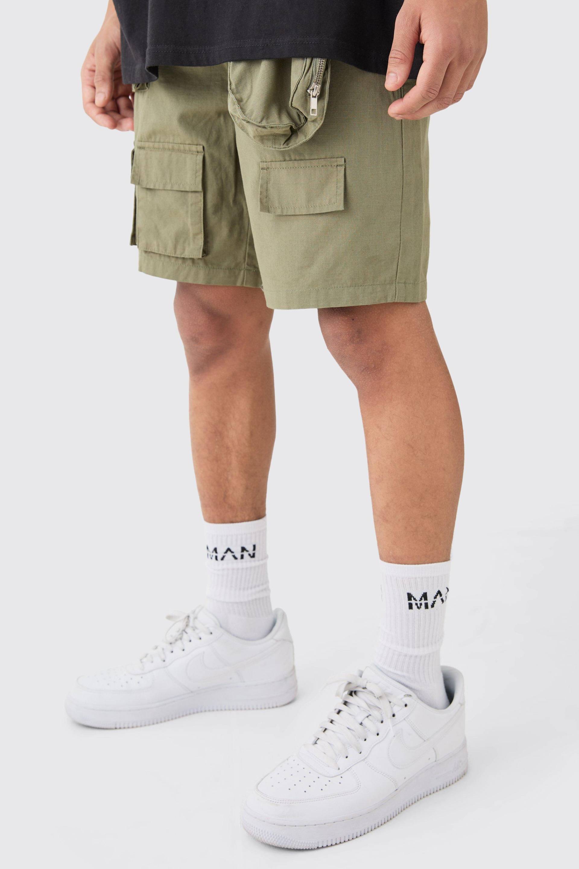 Mens Nylon Detachable Bag Multi Cargo Pocket Shorts - Khaki - M, Khaki von boohooman