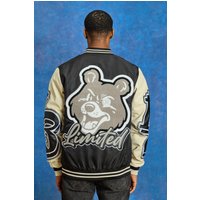 Mens Nylon Jacke mit PU Teddy-Aufnäher - Schwarz - M, Schwarz von boohooman