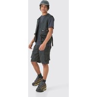 Mens Nylon Utility Vest & Short Set - Grau - L, Grau von boohooman