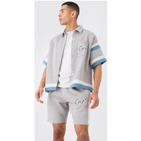 Mens Ofcl Baseball Shirt And Shorts Set - Grau - XS, Grau von boohooman