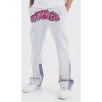 Mens Official Jogginghose mit Graffiti-Print und Farbspritzern - Grau - S, Grau von boohooman