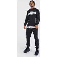 Mens Official Slim-Fit Colorblock Sweatshirt-Trainingsanzug - Schwarz - S, Schwarz von boohooman