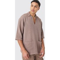 Gewebtes V-Ausschnitt Hemd - Taupe - M, Taupe von boohooman