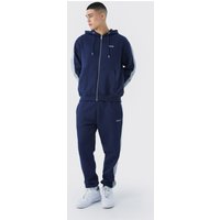 Mens Slim-Fit Original Man Hoodie-Trainingsanzug mit Reißverschluss - Blau - M, Blau von boohooman