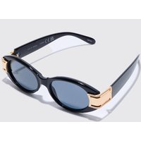 Mens Oval Temple Detail Sunglasses - Schwarz - ONE SIZE, Schwarz von boohooman