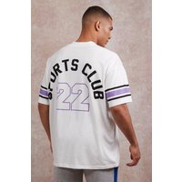 Mens Oversize Baseball T-Shirt mit V-Ausschnitt - Ecru - XS, Ecru von boohooman