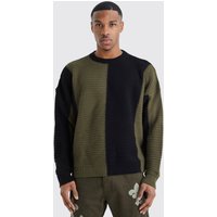 Mens Oversize Colorblock Pullover - Khaki - L, Khaki von boohooman