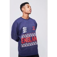 Mens Oversize England 22 Weihnachts-Sweatshirt - Blau - M, Blau von boohooman