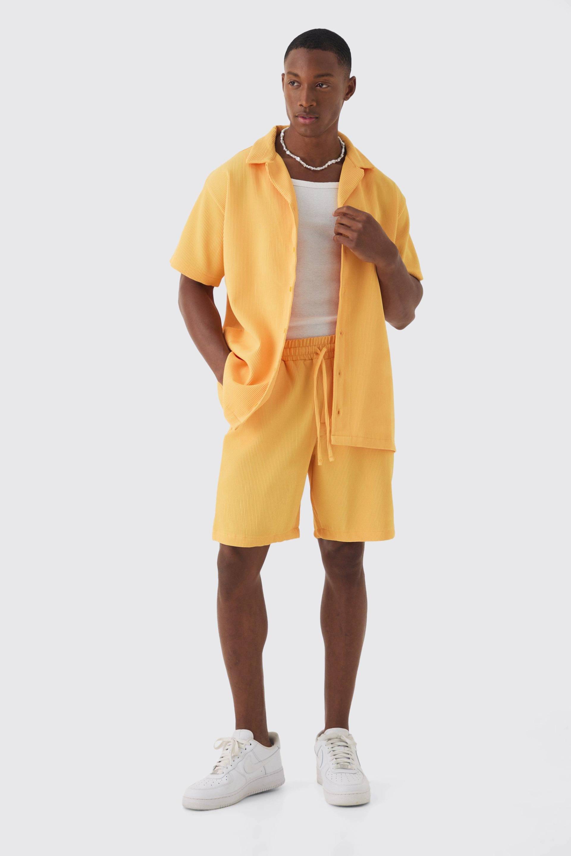Mens Oversize Hemd und Shorts - Gelb - S, Gelb von boohooman