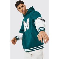 Mens Oversize Hoodie mit Lagenlook und M-Aufnäher - Grün - S, Grün von boohooman