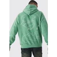 Oversize Hoodie mit Moto-Print - Grün - XS, Grün von boohooman