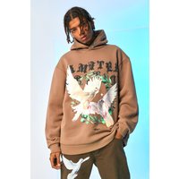 Mens Oversize Hoodie mit Print und Reißverschluss - Taupe - L, Taupe von boohooman