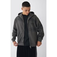 Oversize Hoodie mit Reißverschluss - Grau - XS, Grau Oversize Hoodie mit Reißverschluss - Grau - XS, Grau von boohooman