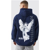 Mens Oversize Hoodie mit Renaissance-Print - Blau - XS, Blau von boohooman