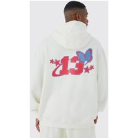 Mens Oversize Hoodie mit Schmetterlings-Print - Ecru - M, Ecru von boohooman