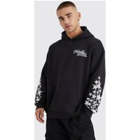 Mens Oversize Hoodie mit Sternen Graffiti-Print - Schwarz - M, Schwarz von boohooman