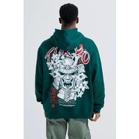 Mens Oversize Hoodie mit Tokyo-Print - Grün - M, Grün von boohooman